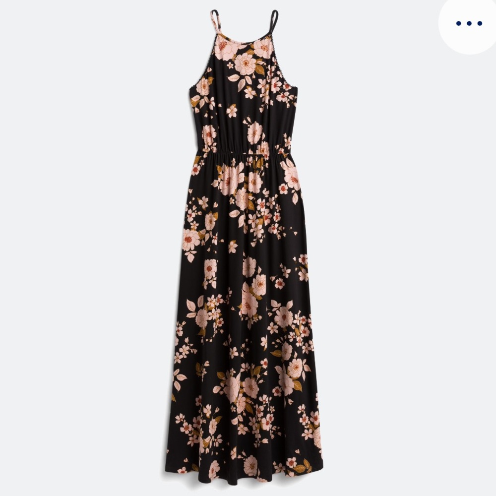 French Grey Black Floral Maxi Dress